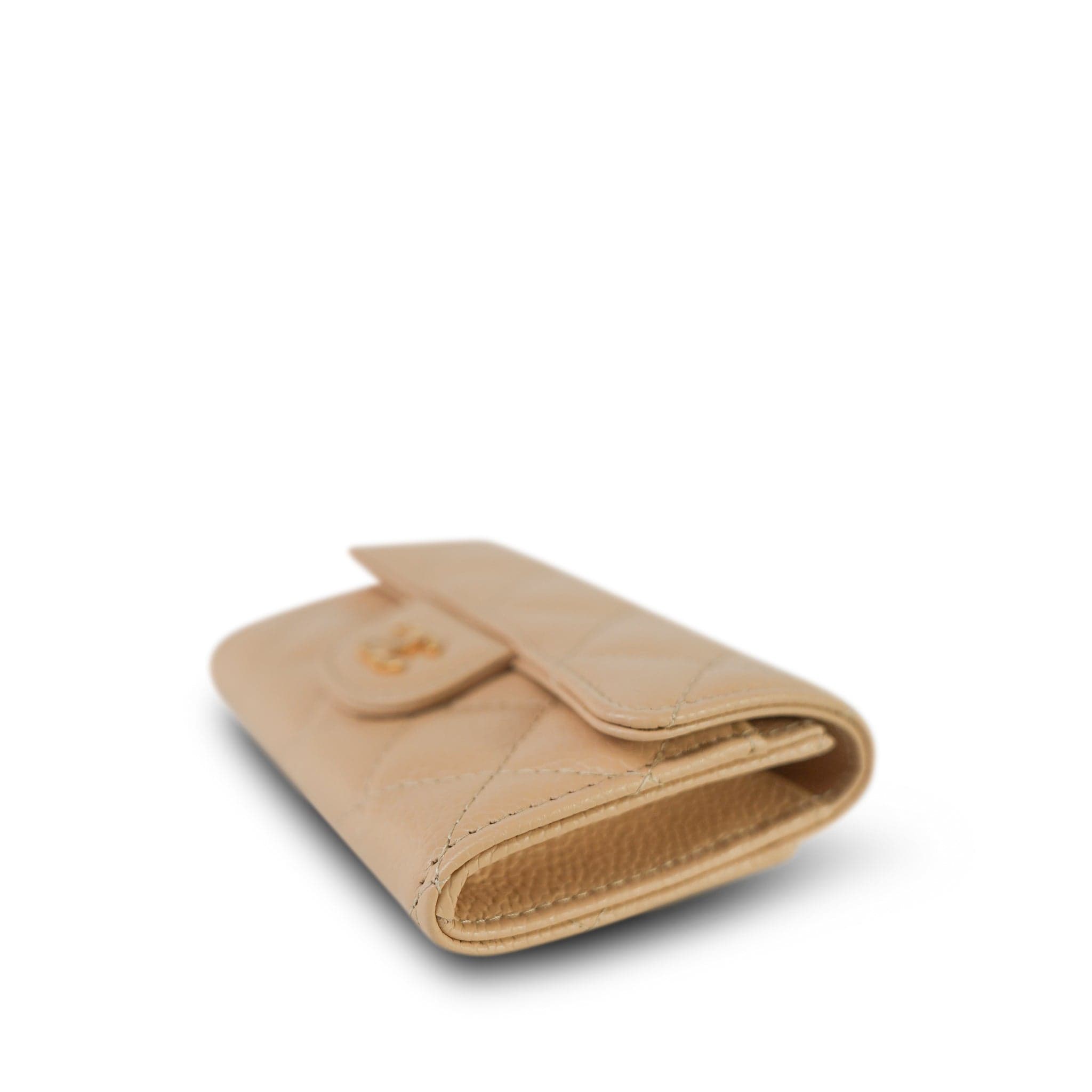 Beige Caviar Quilted Classic Flap Card Holder Gold Hardware