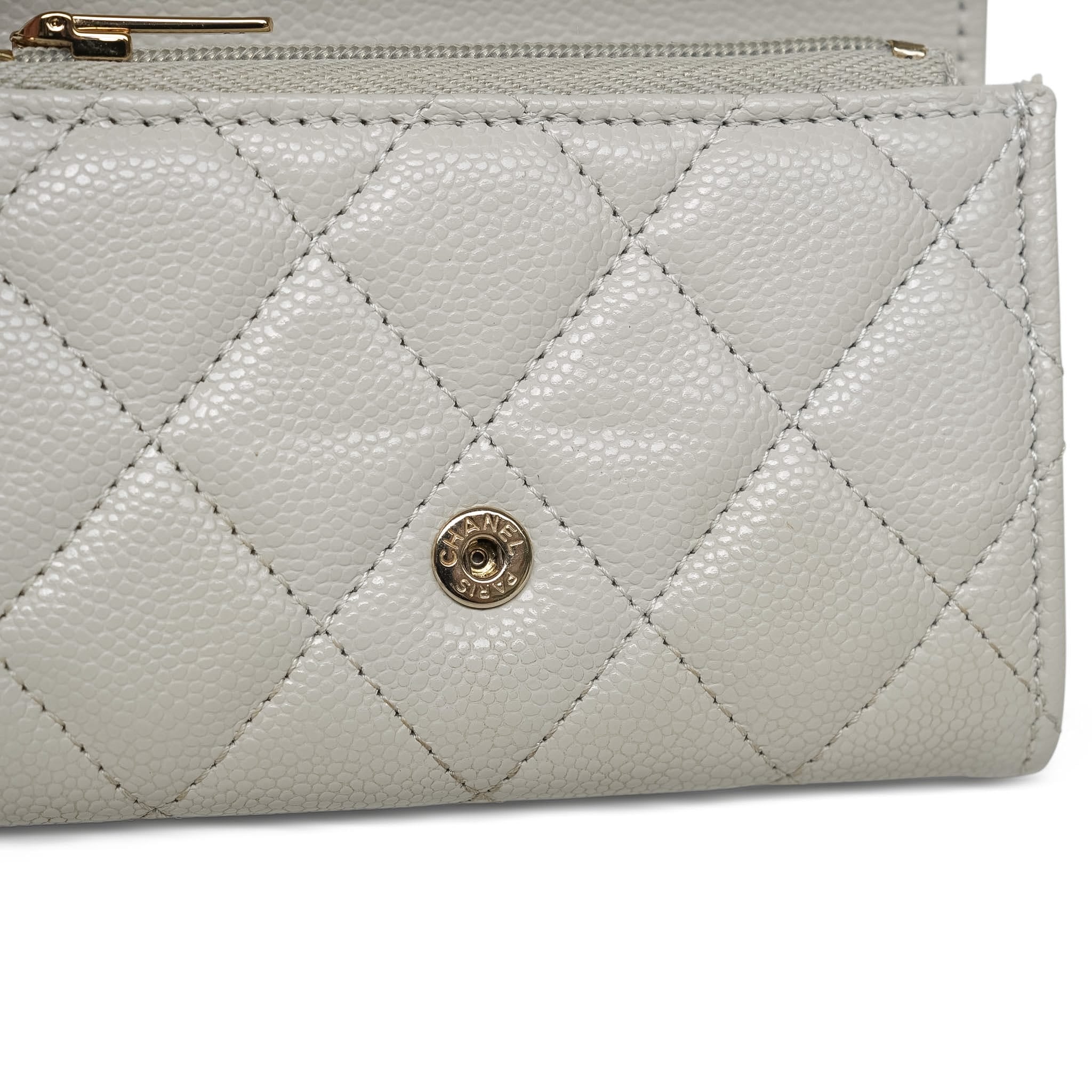 Product image 16 of 17: Light Grey Caviar Quilted Classic Flap Card Holder LGHW