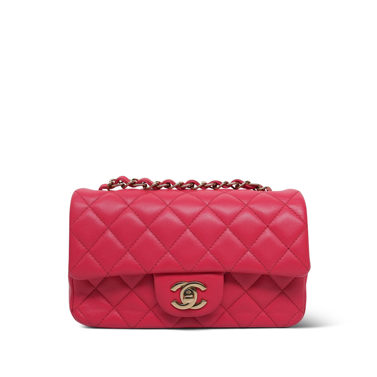 Dark Pink Lambskin Quilted Mini Rectangular Flap LGHW