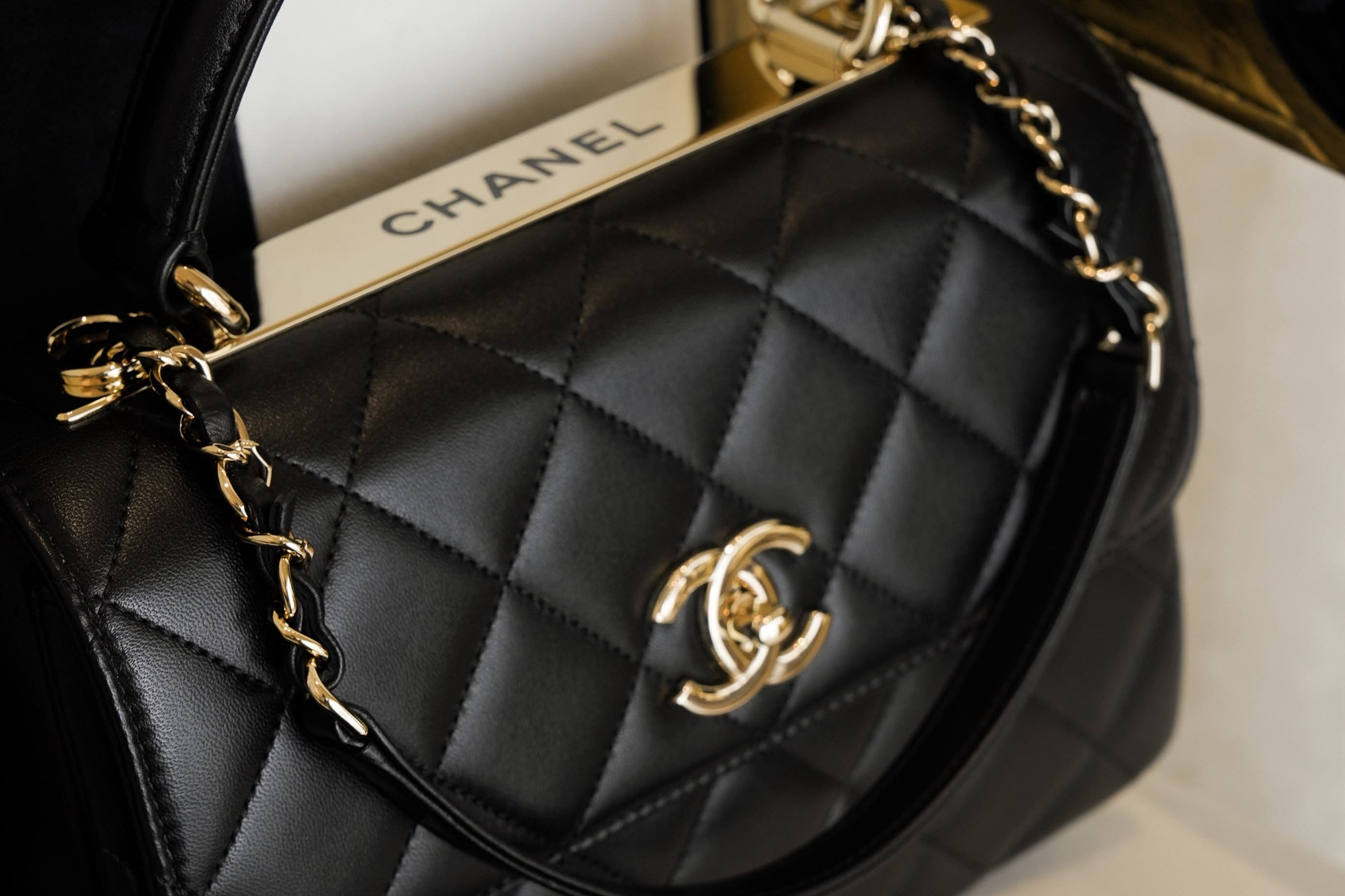 Product image 14 of 19: Black Lambskin Quilted Trendy CC Small Light Gold HW