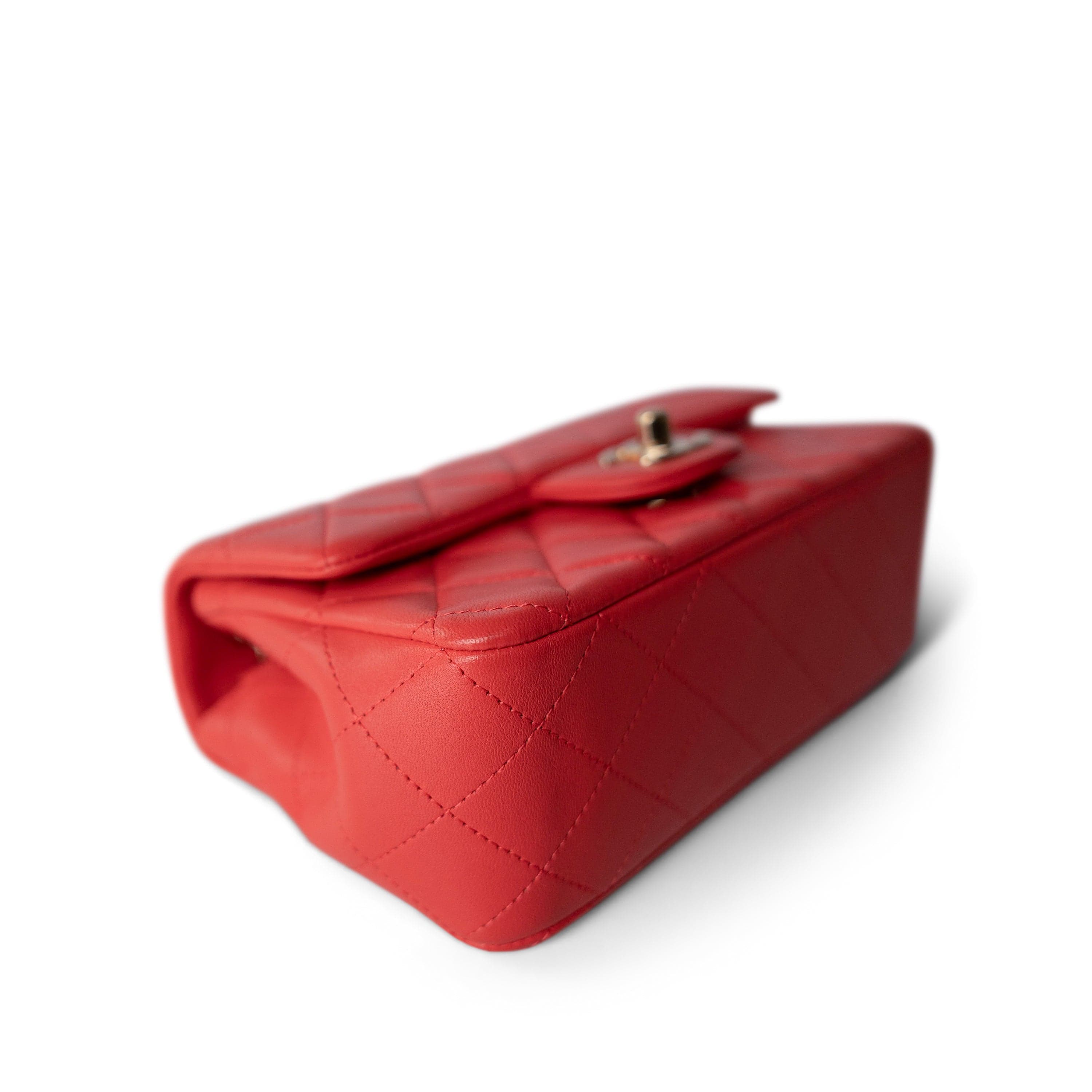 21P Red Lambskin Quilted Mini Rectangular Single Flap – REDELUXE