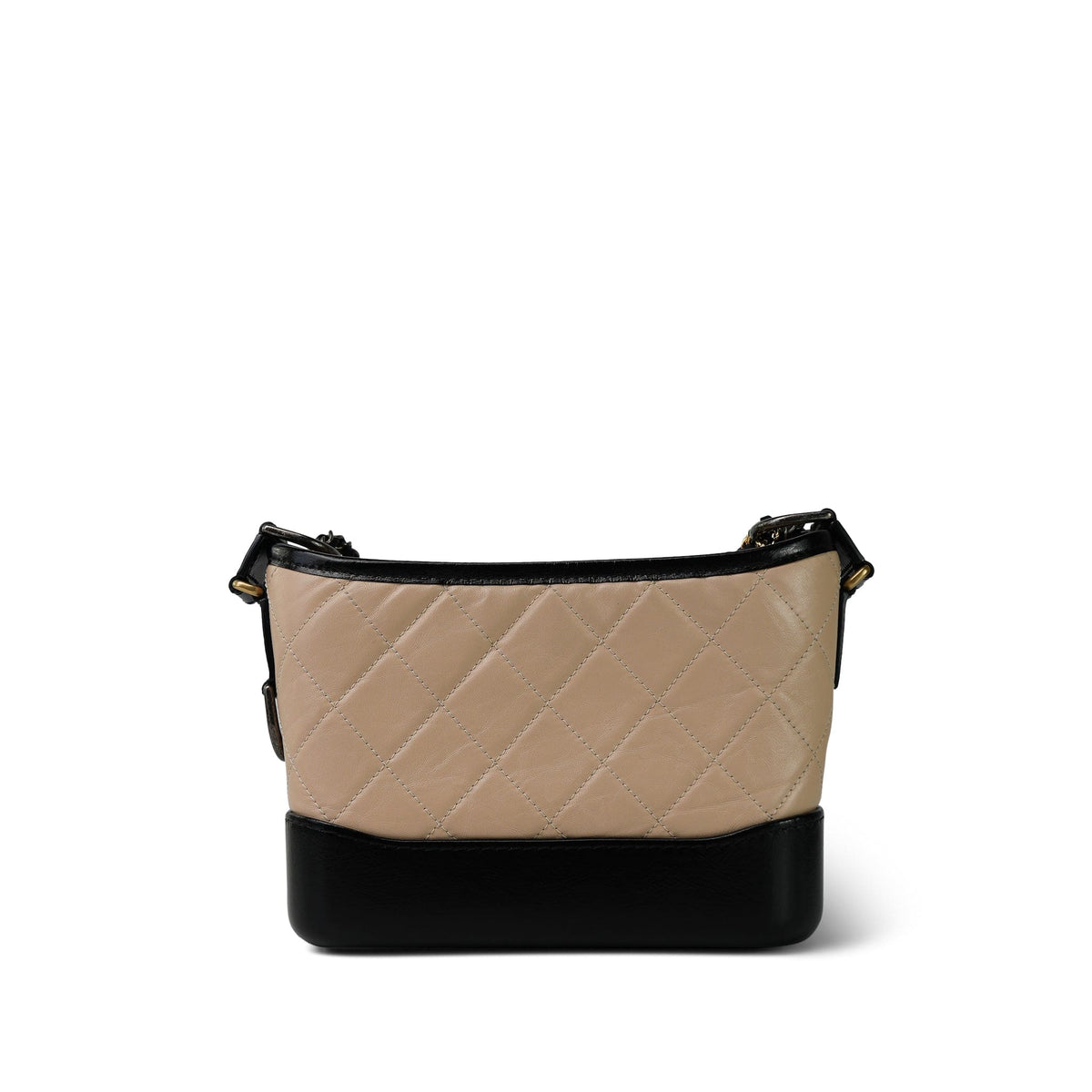Beige Black Aged Calfskin Quilted Gabrielle Hobo Bag Mixed Hardware