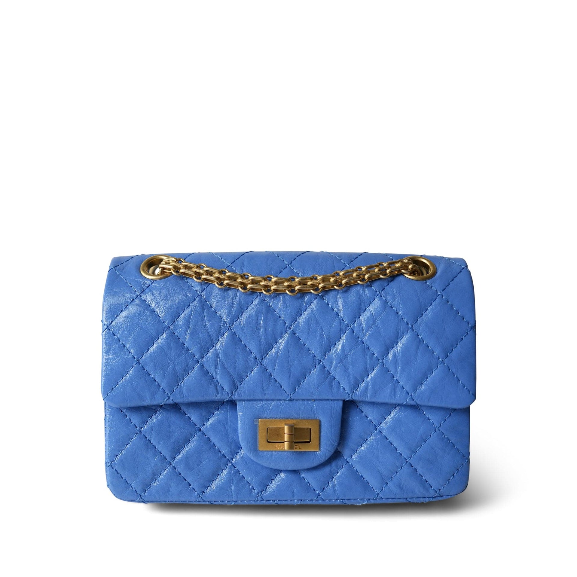 24P Blue Aged Calfskin Quilted Mini Reissue 2.55 Flap Aged Gold  