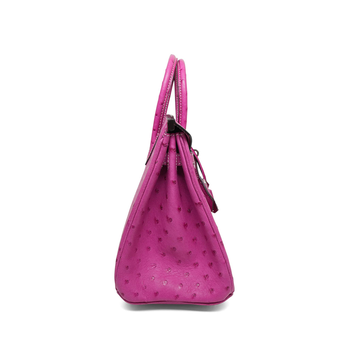 Birkin 25 Fuchsia Ostrich Palladium Plated I Square Stamp