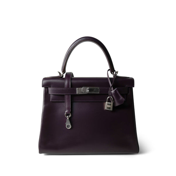 Kelly 28 Raisin Box Calfskin Palladium Plated [G] Stamp – REDELUXE