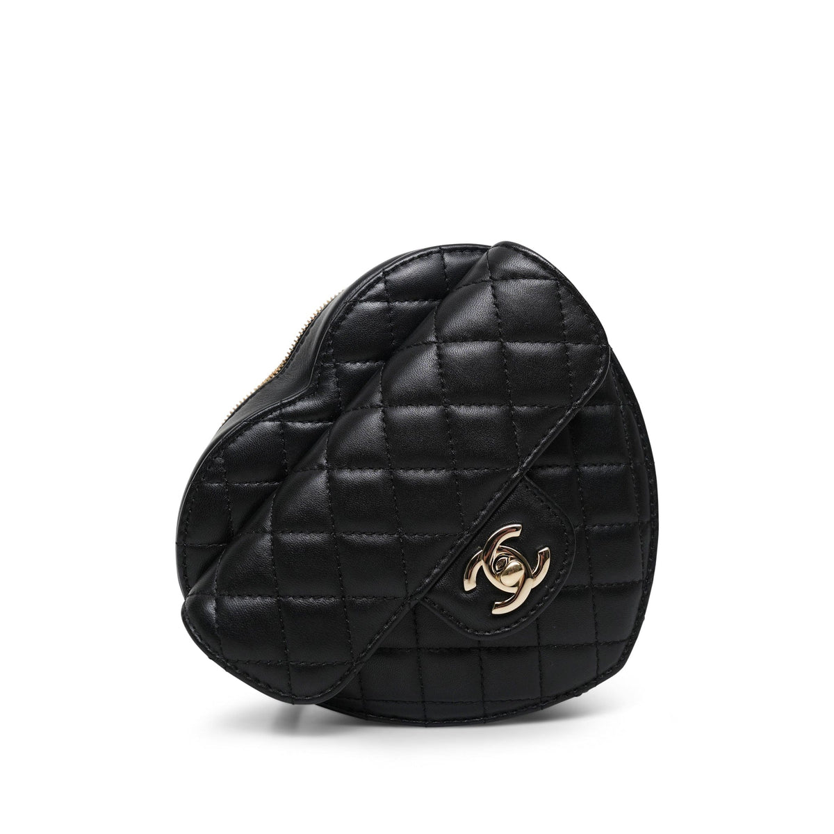 Black Lambskin Quilted Heart Bag Large LGHW