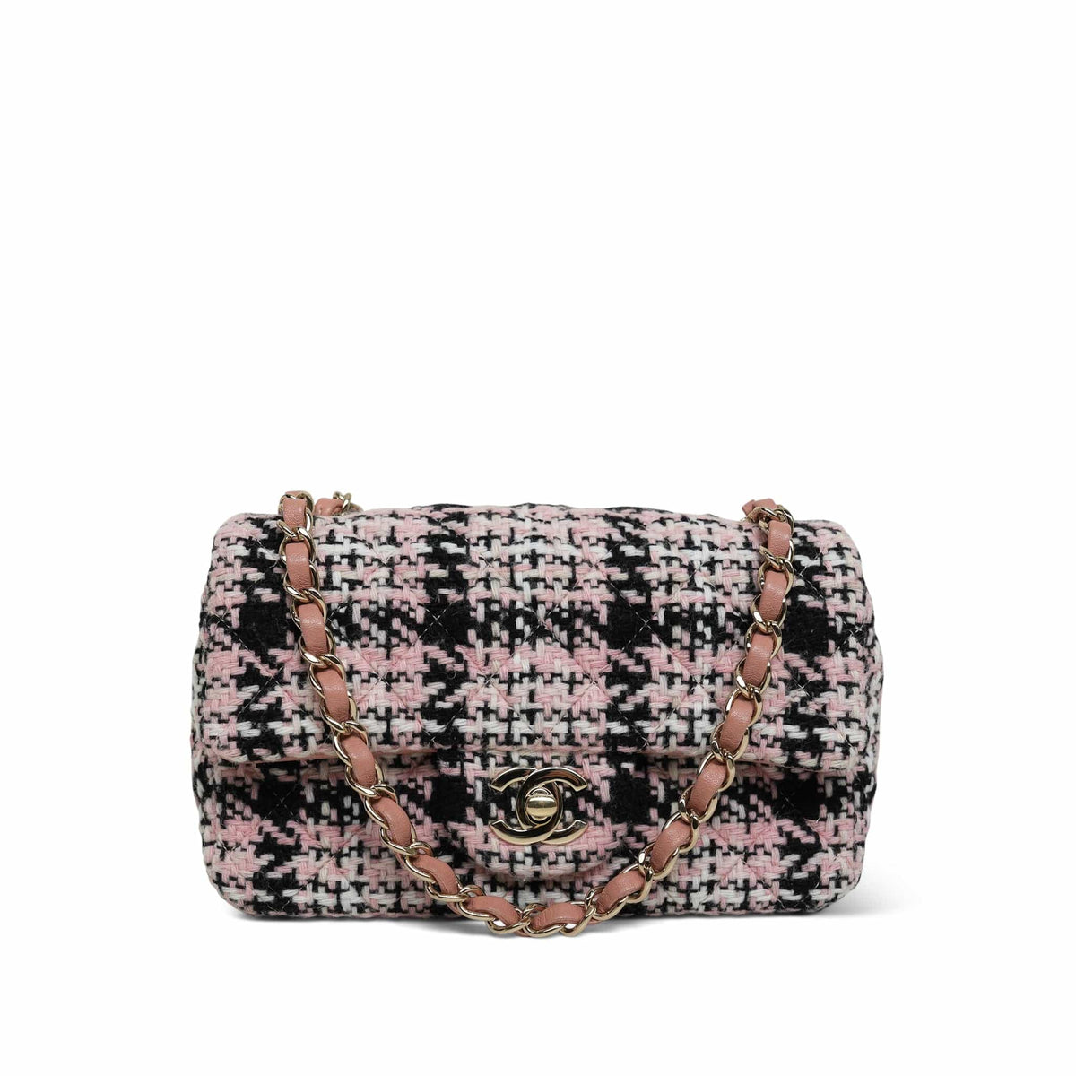 Pink Multicolor Tweed Quilted Mini Rectangular Flap LGHW