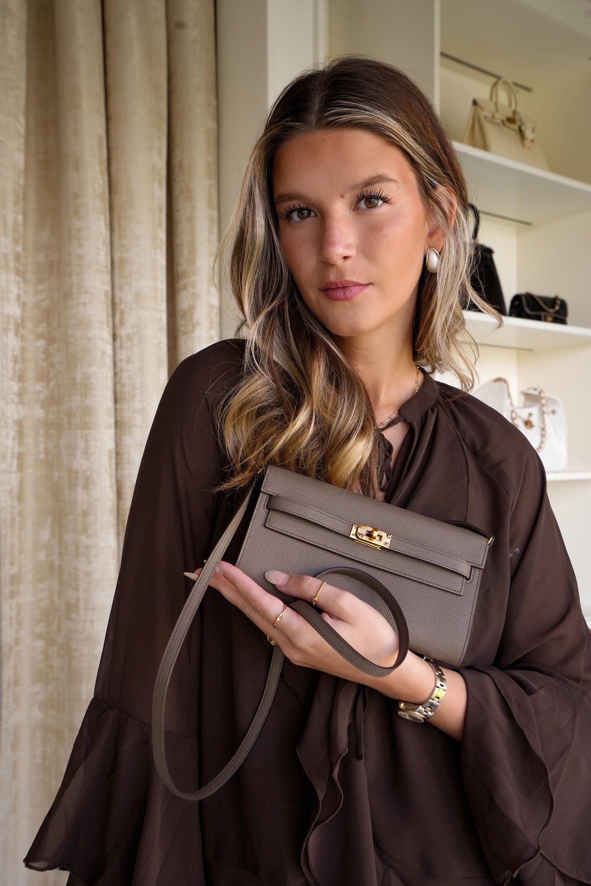 Kelly Wallet To Go Etain Epsom Gold Plated W Stamp