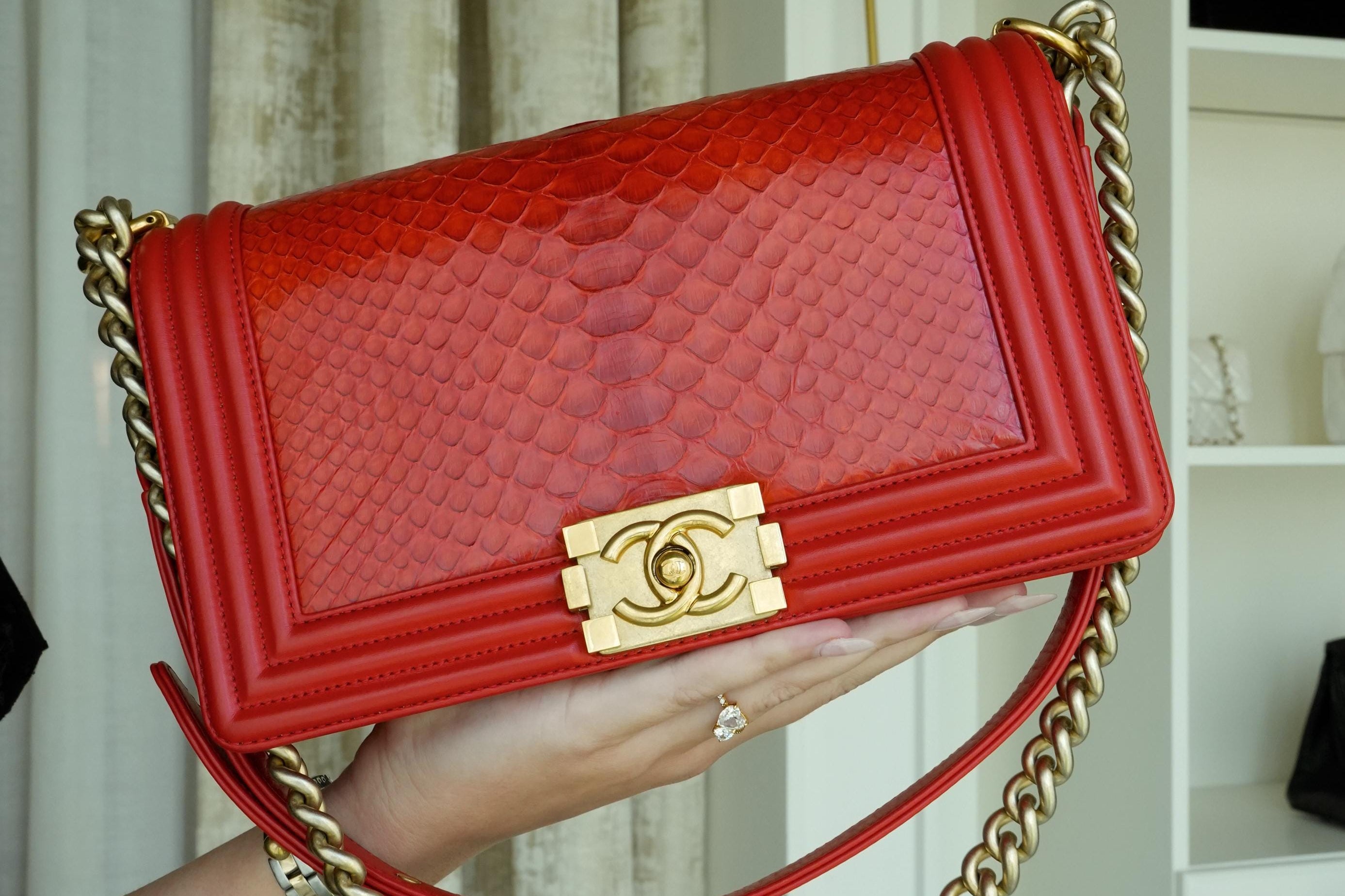 Product image 10 of 17: Red Python Boy Bag Medium Aged Gold Hardware