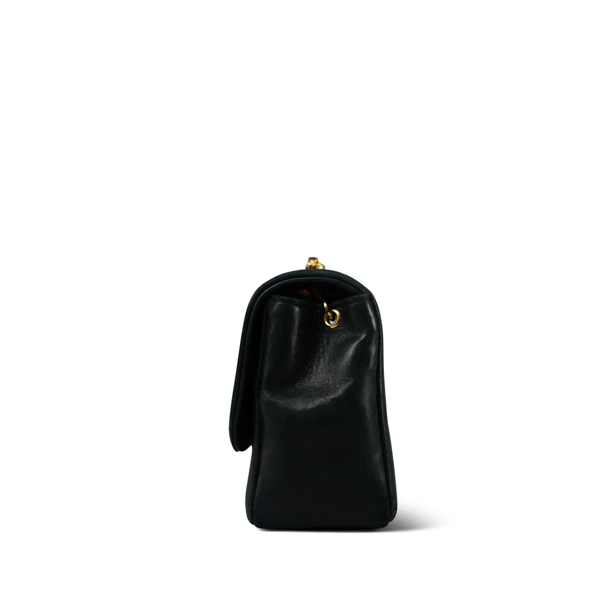 Vintage Black Lambskin Quilted Mini Border Single Flap Bag Gold Hardware