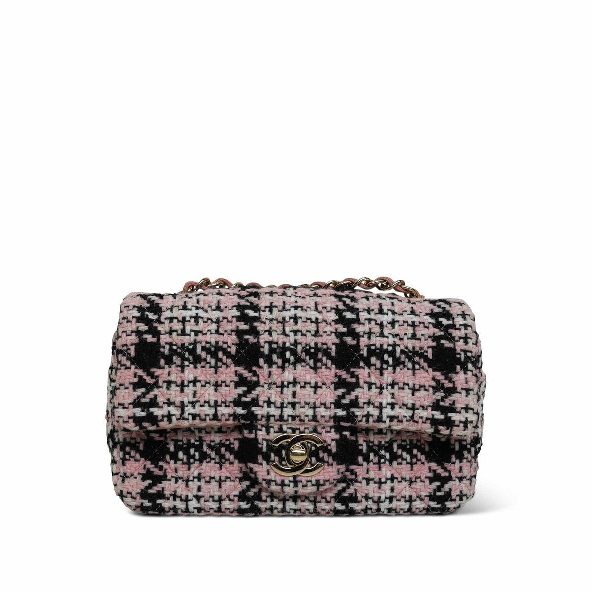 Pink Multicolor Tweed Quilted Mini Rectangular Flap LGHW