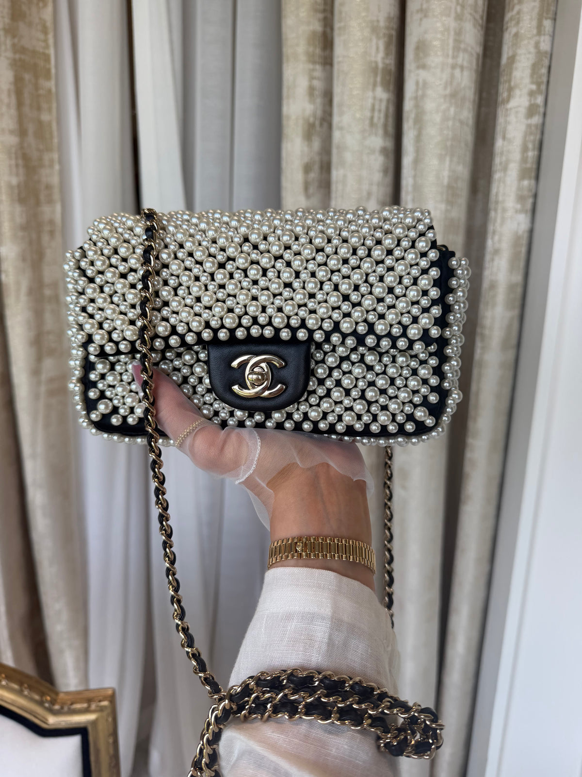 19S Pearl On Flap Mini Rectangular Flap Bag LGHW