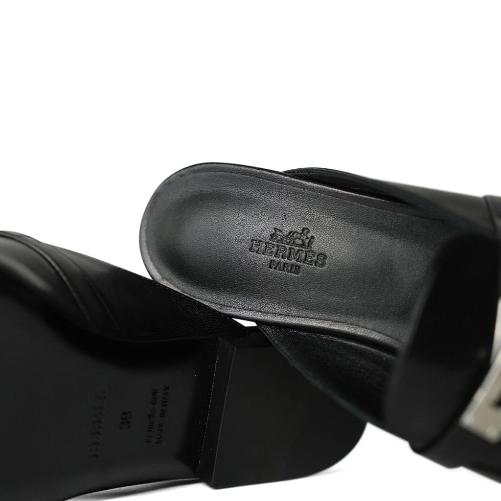 Black Oz Mule Sandals Palladium Plated Hardware Size 39