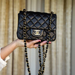 Product image 8 of 21: Black Lambskin Quilted Square Flap Mini Light Gold Hardware