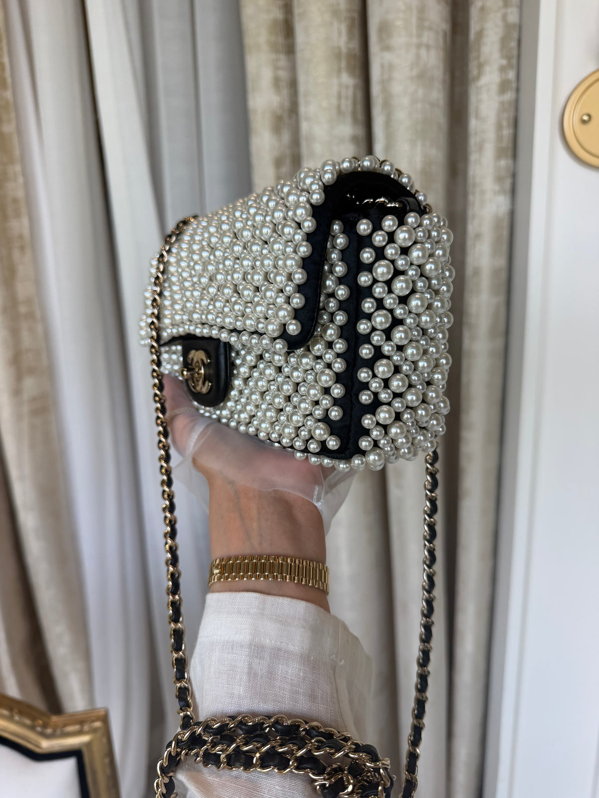 19S Pearl On Flap Mini Rectangular Flap Bag LGHW