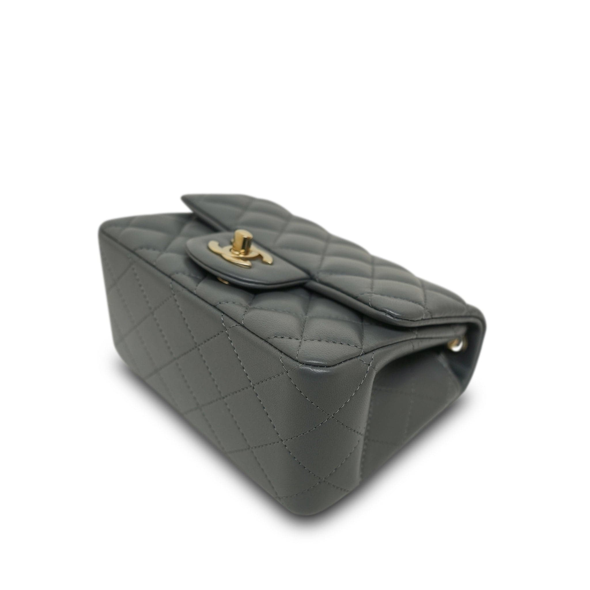 25B Dark Grey Lambskin Quilted Mini Square Flap Light Gold