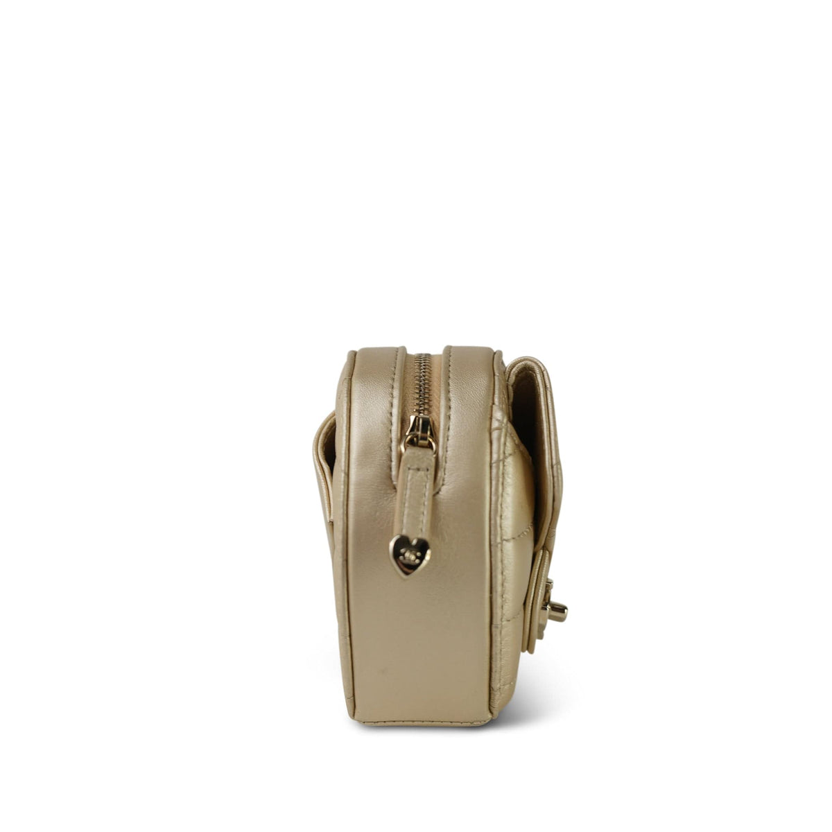 22S CC In Love Metallic Gold Lambskin Heart Zipped Belt Bag LGHW