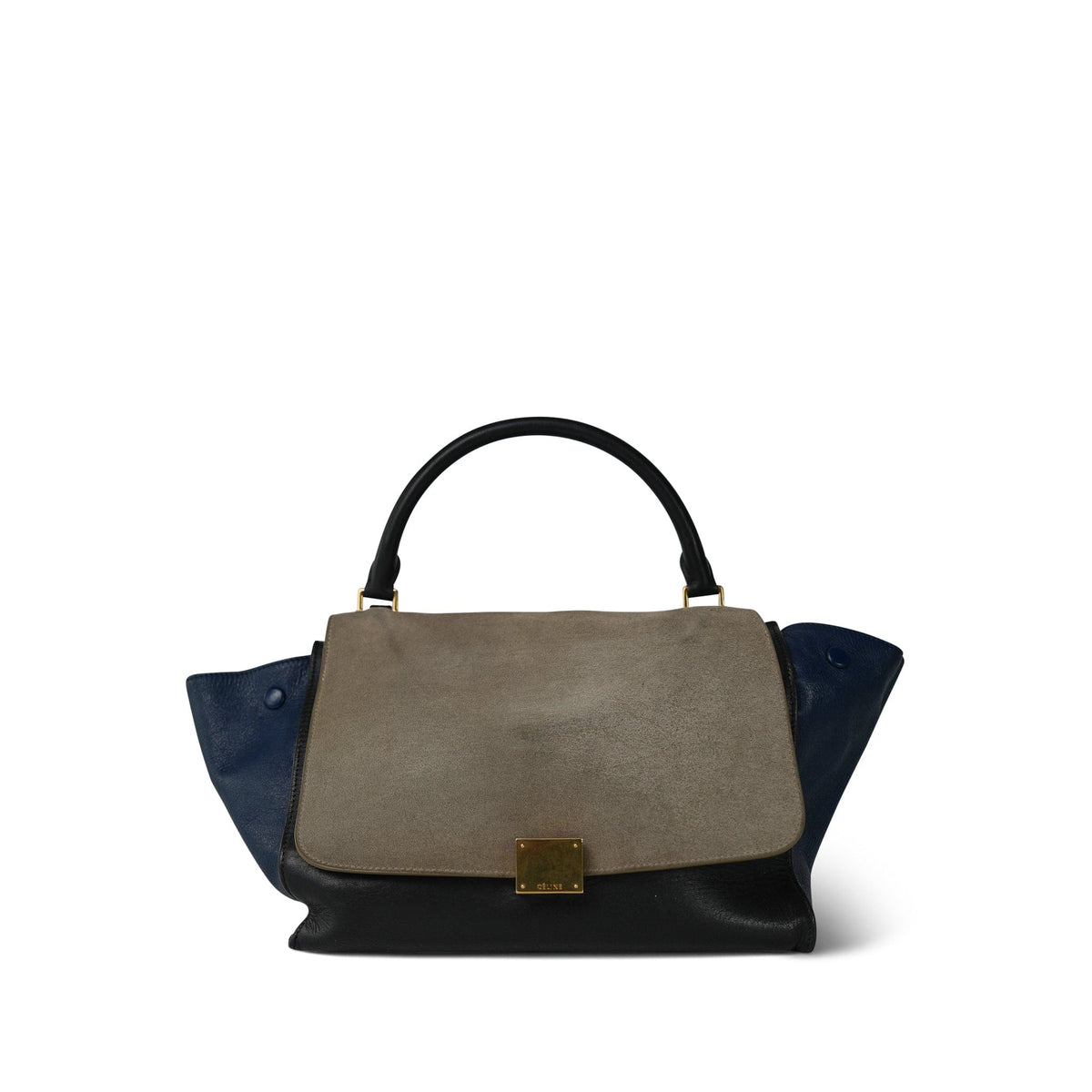 Celine Tri-Color Navy/Black Calfskin Grey Suede Trapeze Medium GHW