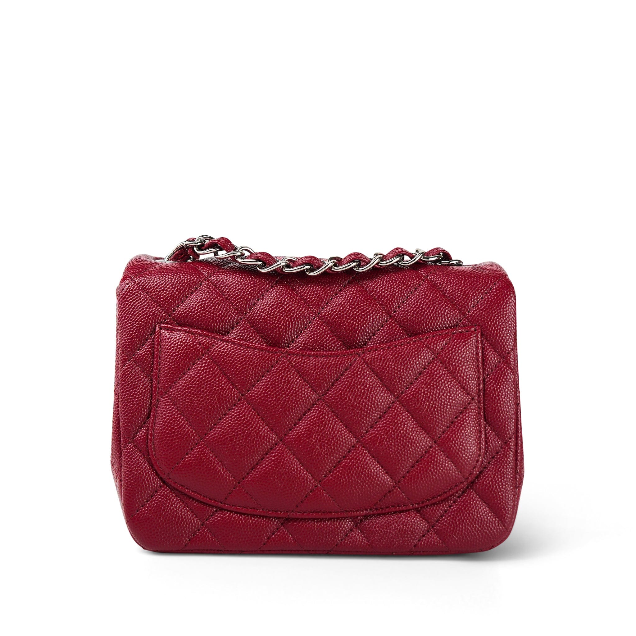 17B Red Caviar Quilted Mini Square Flap Silver Hardware – REDELUXE