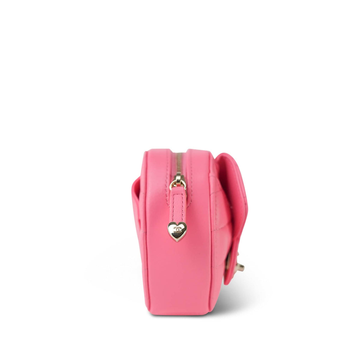 22S CC In Love Heart Zipped Pink Lambskin Quilted Belt Bag LGHW