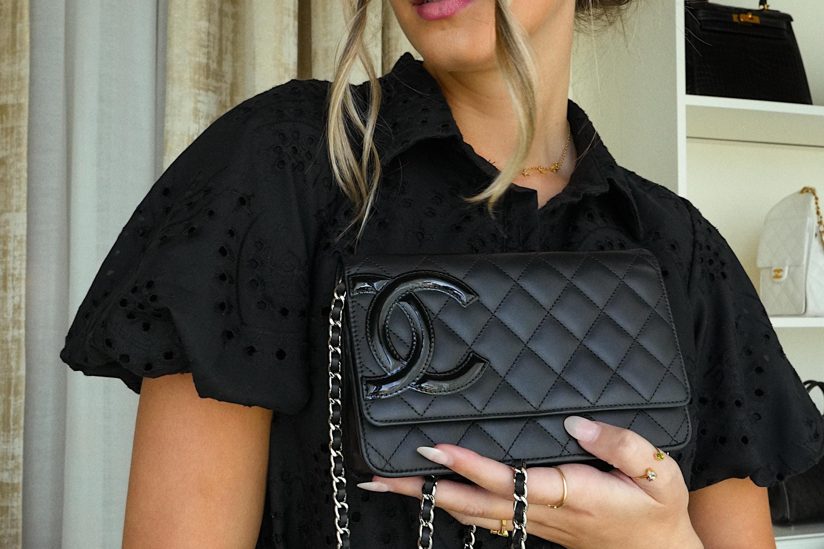 Product image 2 of 27: Black Lambskin Quilted Cambon Wallet on Chain WOC Silver Hardware