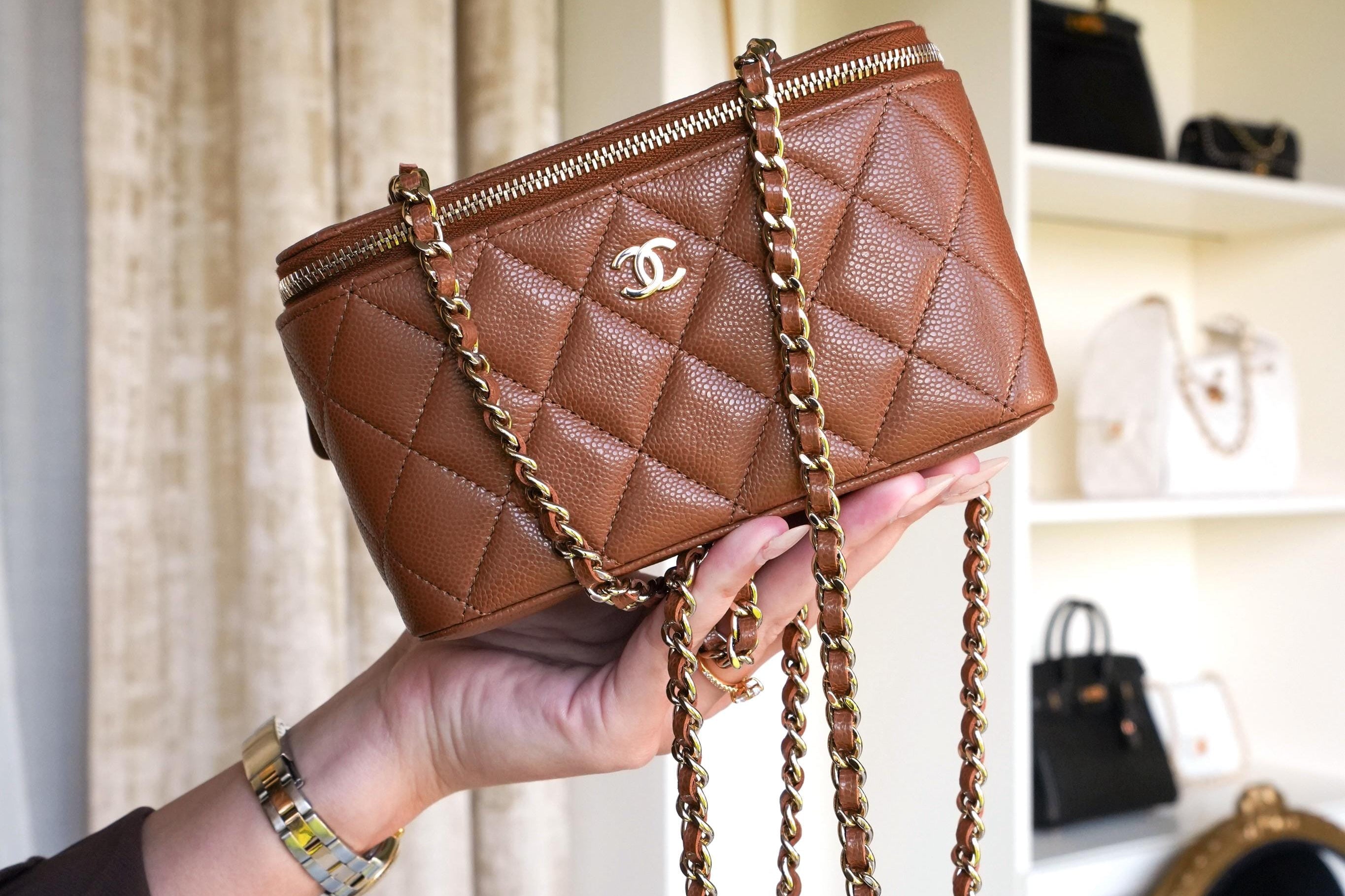 Product image 10 of 16: Dark Brown Caviar Quilted Vanity On Chain LGHW