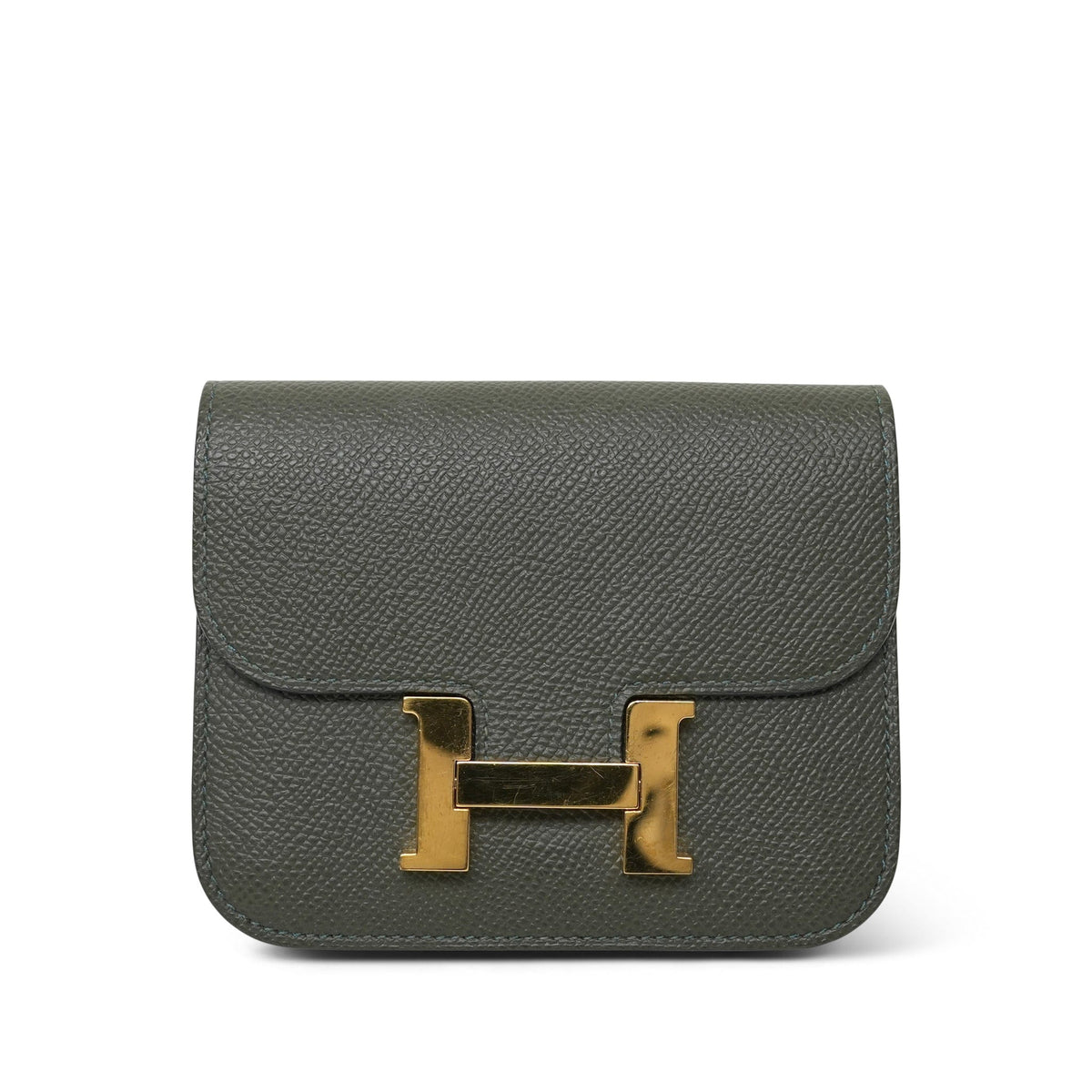 Constance Slim Wallet Vert De Gris Gold Plated Z Stamp