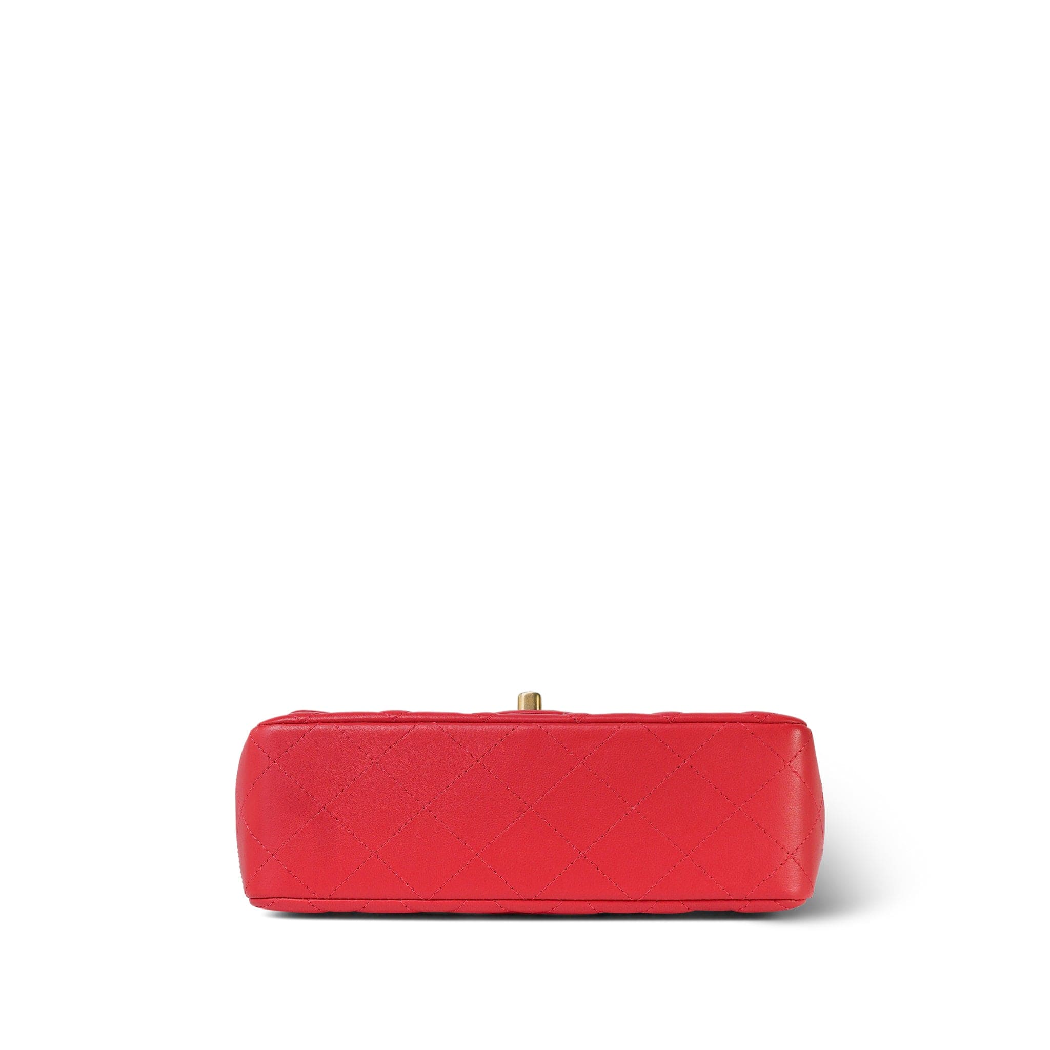 Light Red Lambskin Quilted Mini Rectangular Flap Aged Gold