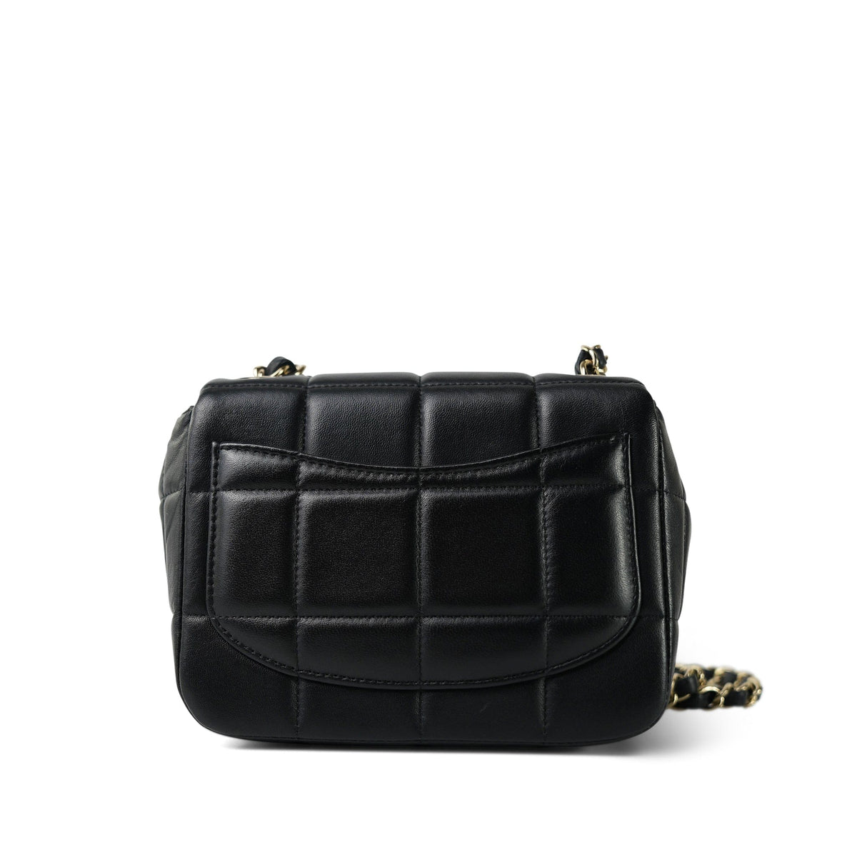 Black Lambskin Quilted Monacoco Mini Square Flap Light Gold Hardware