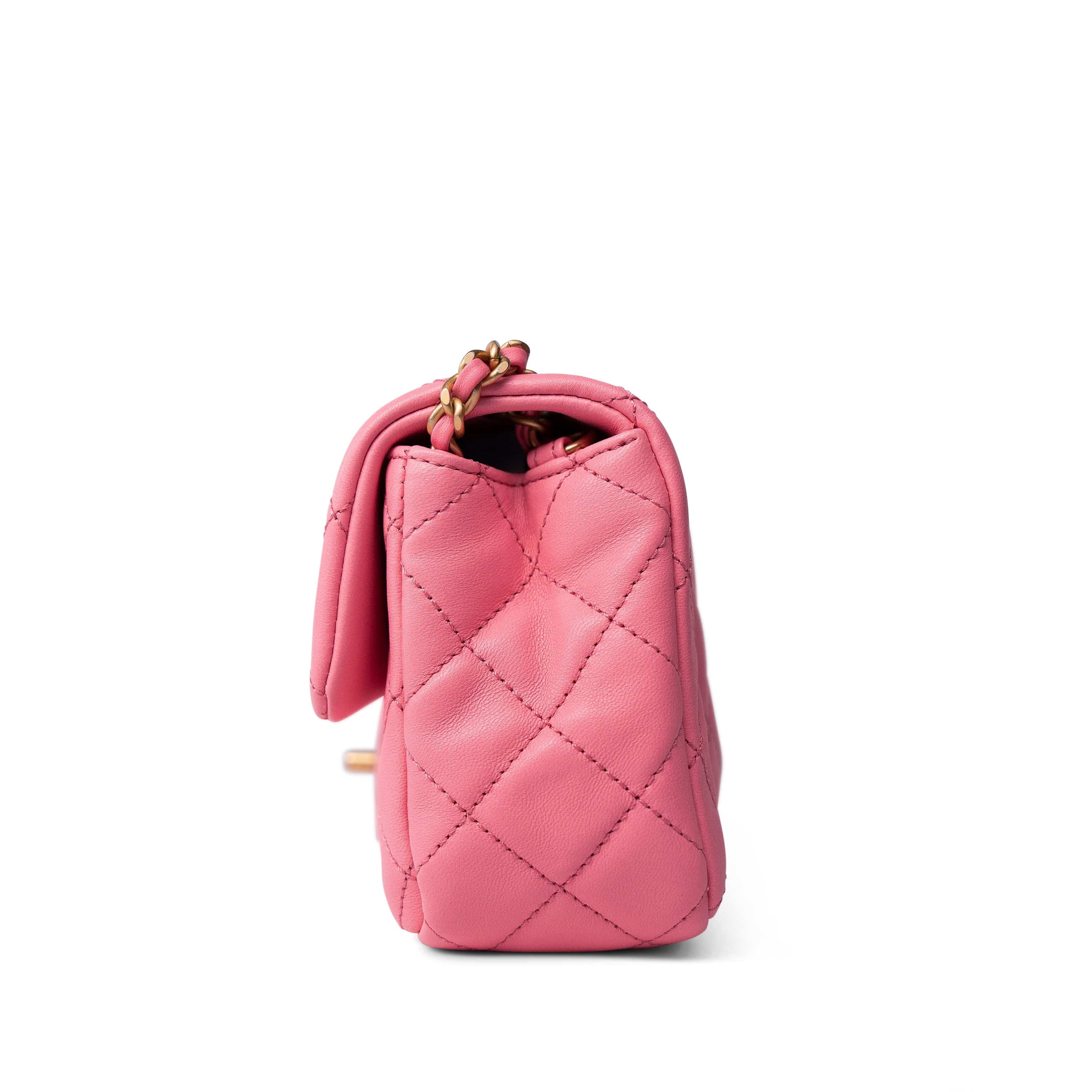 22S Pink Lambskin Quilted Mini Rectangular Pearl Crush Antique