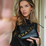 Product image 2 of 16: Black Crocodile Embossed Calfskin Gabrielle Hobo Bag Small Mixed Hardware