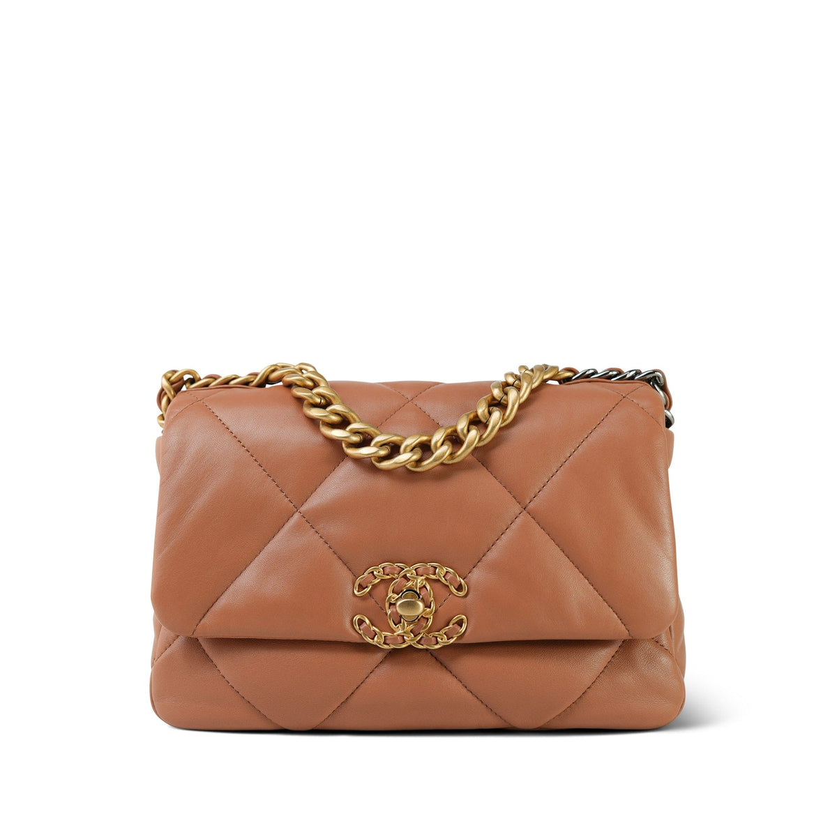 21K Caramel Lambskin Quilted 19 Flap Small MHW