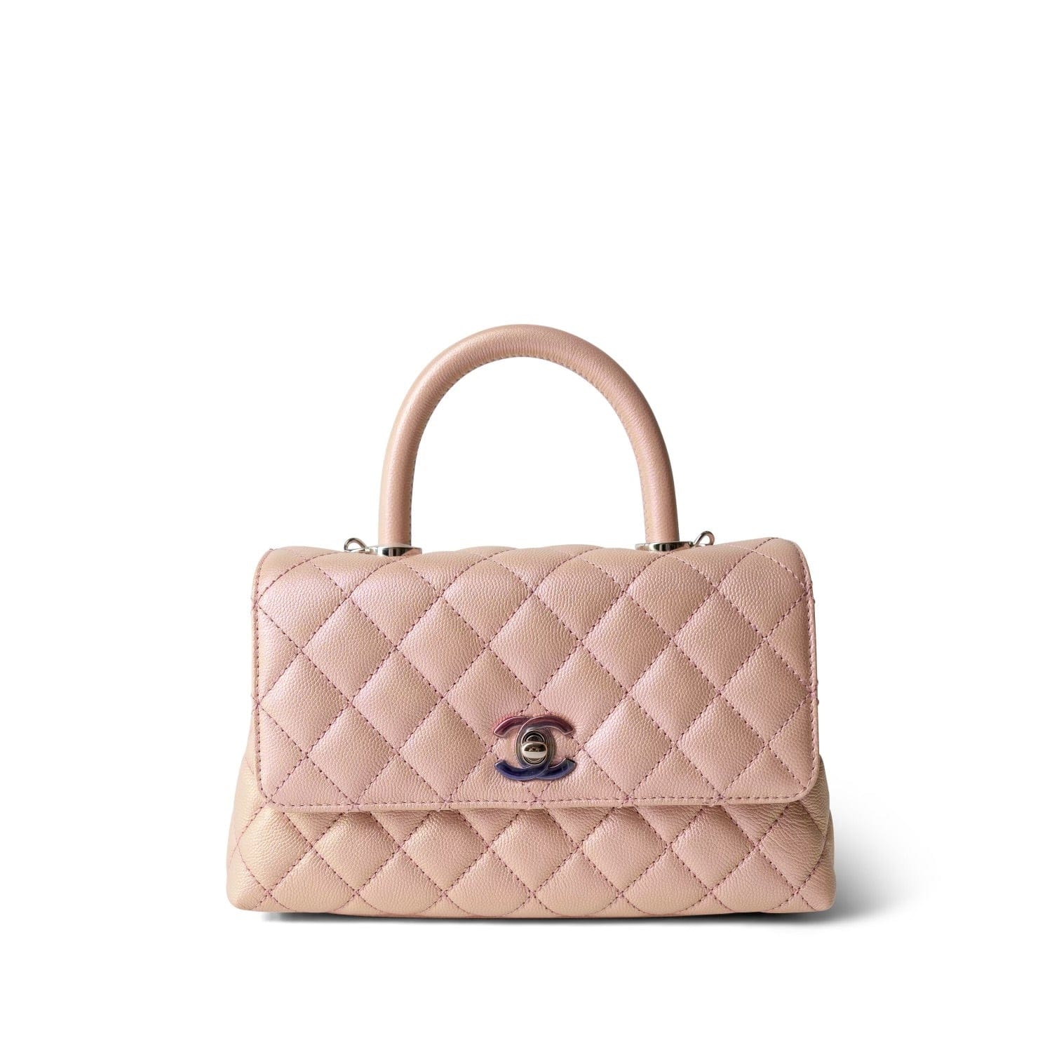 21K Iridescent Pink Caviar Quilted Small Coco Handle – REDELUXE