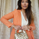 Product image 6 of 17: Gold Metallic Crumpled Calfskin Quilted Kelly Shopper Small Aged Gold Hardware