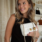 Product image 2 of 18: White Lambskin Quilted Pearl Crush Mini Square Flap Aged Gold Hardware