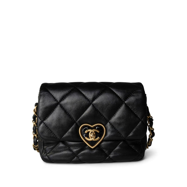 Black Lambskin Quilted Coco Love Flap Bag – REDELUXE