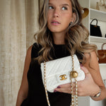 Product image 6 of 18: White Lambskin Quilted Pearl Crush Mini Square Flap Aged Gold Hardware