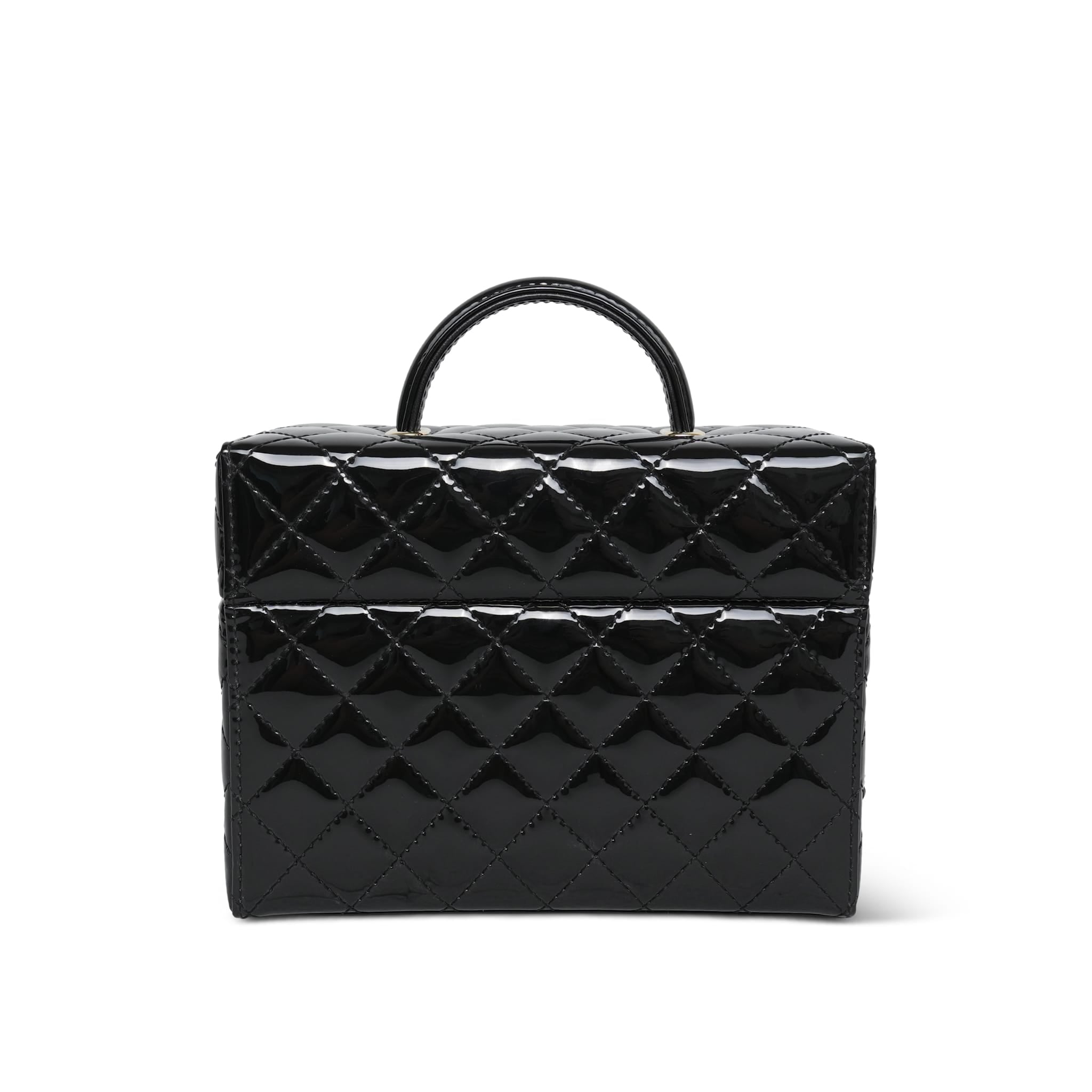 Black Patent Quilted Top Handle Box Vanity On Chain LGHW