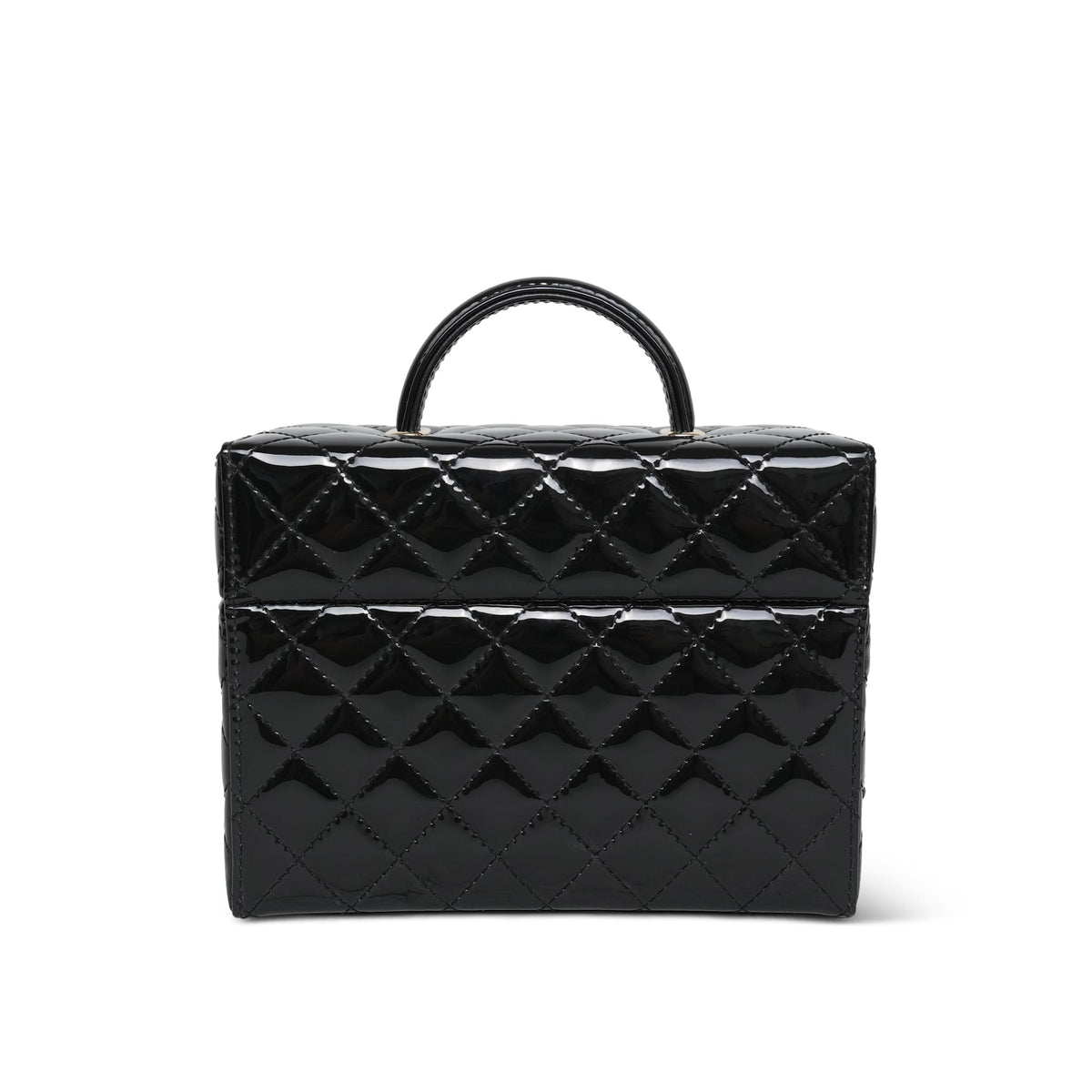 Black Patent Quilted Top Handle Box Vanity On Chain LGHW