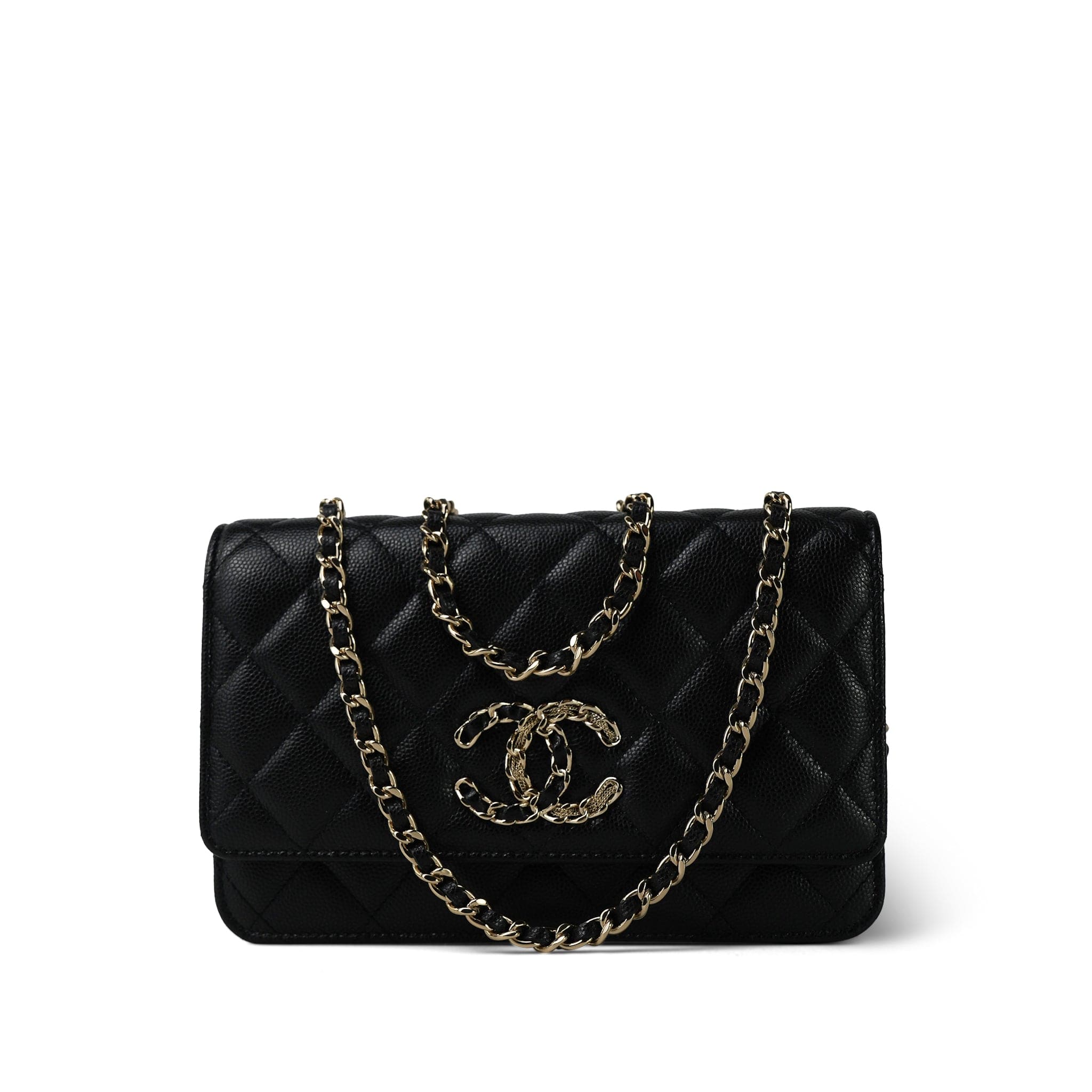 20K Black Caviar Quilted Wallet on Chain French New Wave Chain CC