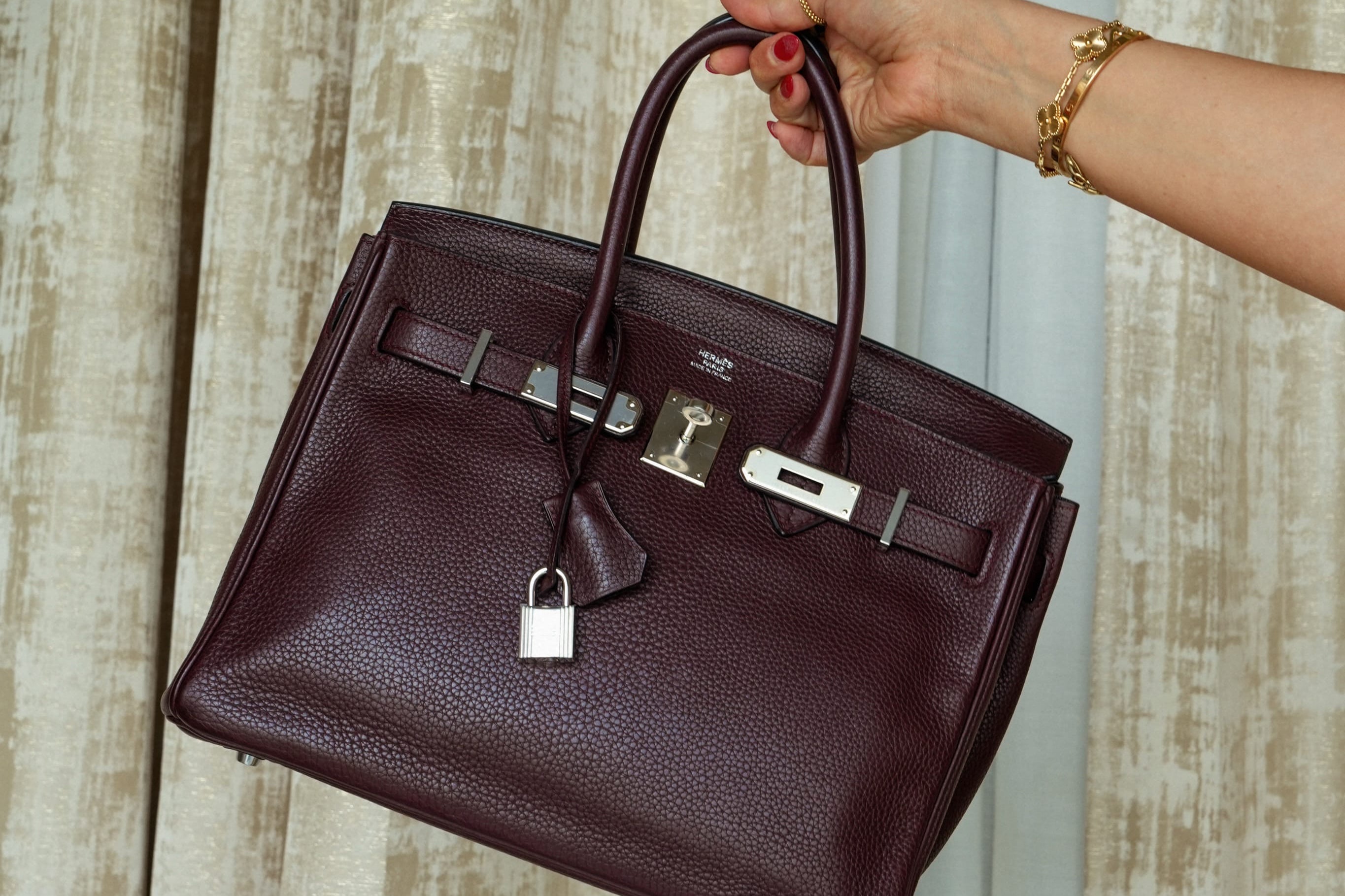 Birkin 30 Prune Togo Palladium Plated L Square Stamp