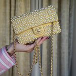 Product image 10 of 15: 15C Metallic Gold Lambskin Pearl Embellished Slim Flap Bag AGHW