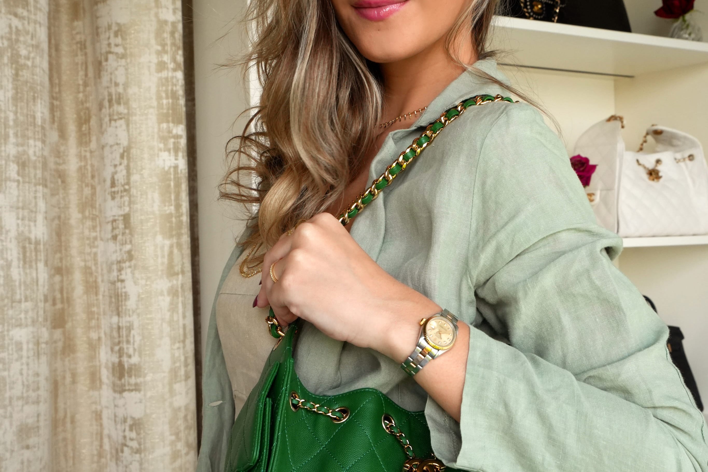 Product image 6 of 19: Green Caviar Quilted 25 Hobo Bag Mini Gold Hardware