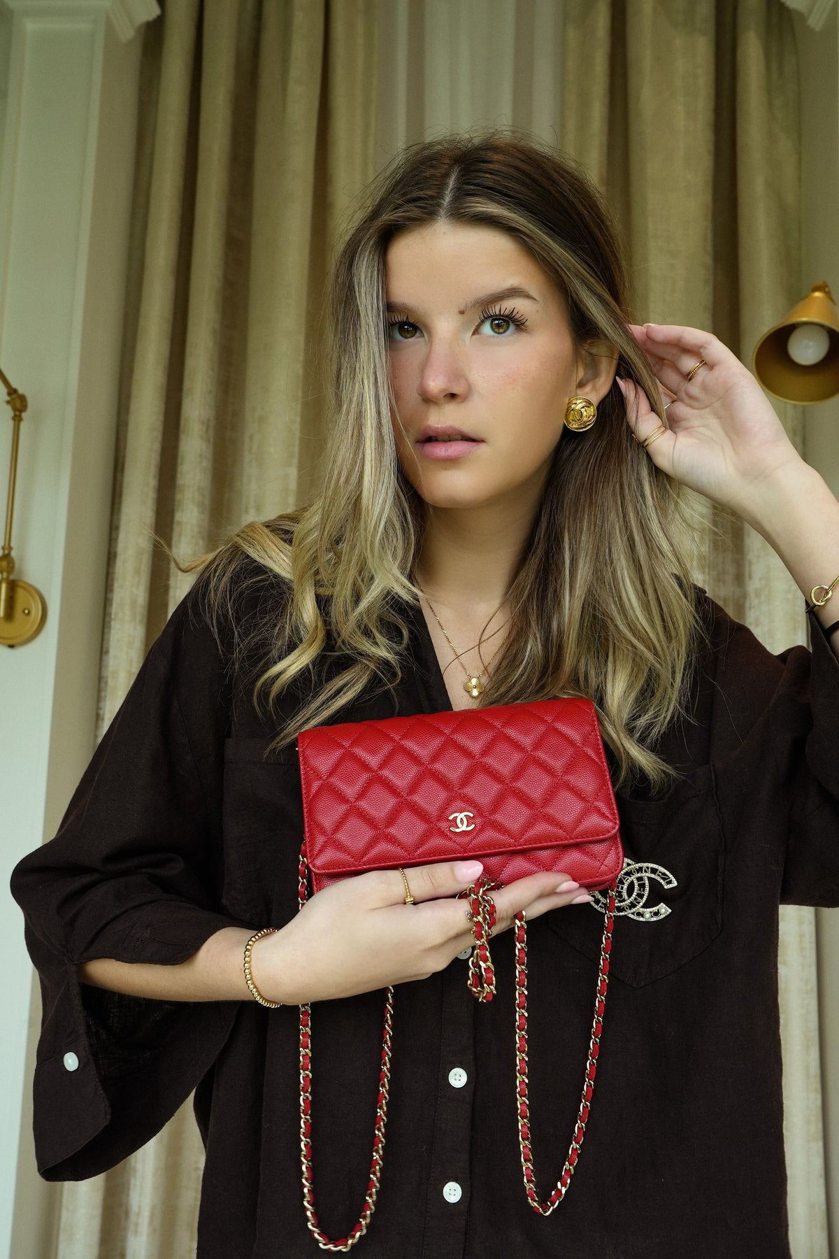Red Caviar Quilted Wallet on Chain WOC LGHW