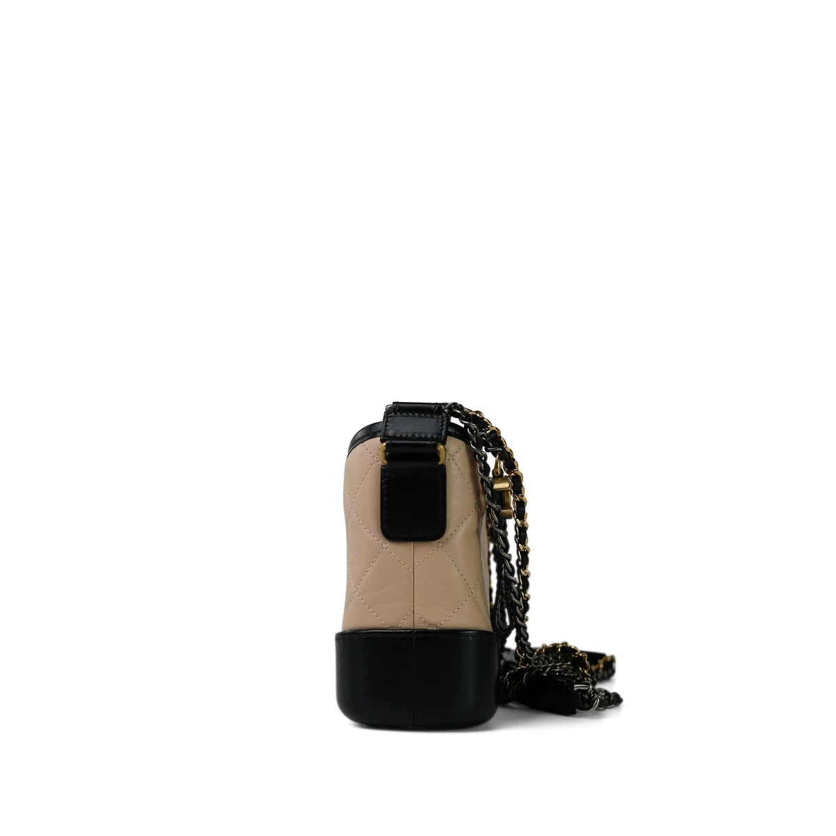 Beige Black Aged Calfskin Quilted Gabrielle Hobo Bag Mixed Hardware