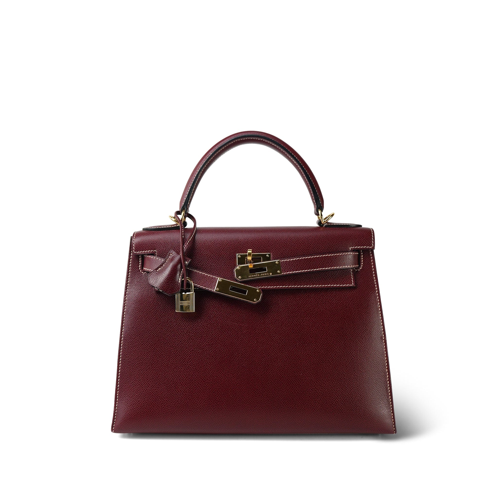 Kelly 28 Rouge H Courchevel Sellier White Stitching Gold Plated F