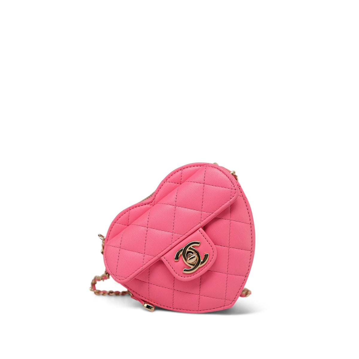 22S CC In Love Pink Lambskin Quilted Small (Clutch on Chain) Heart Bag LGHW