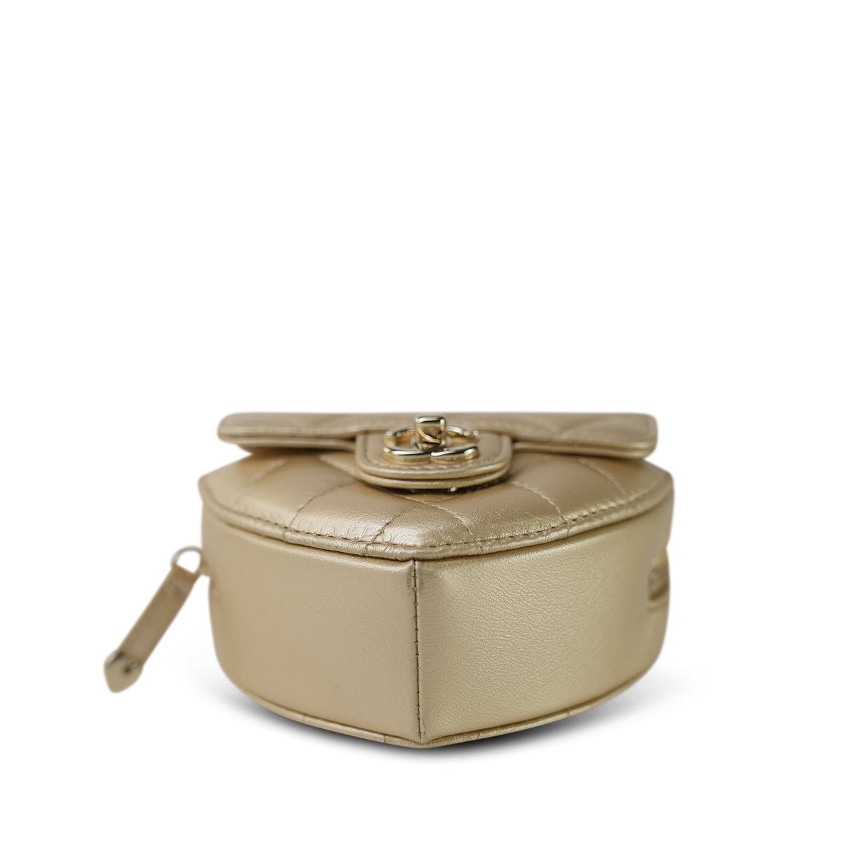 22S CC In Love Metallic Gold Lambskin Heart Zipped Belt Bag LGHW
