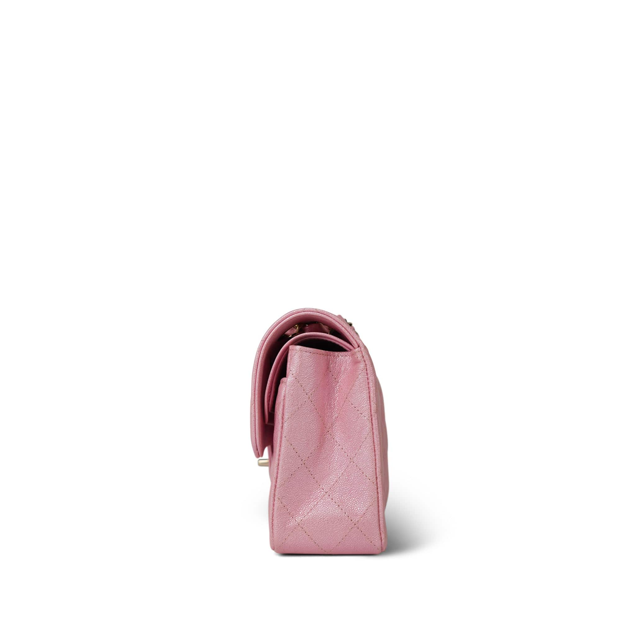 19S Iridescent Pink Caviar Quilted Small Classic Flap with LGHW