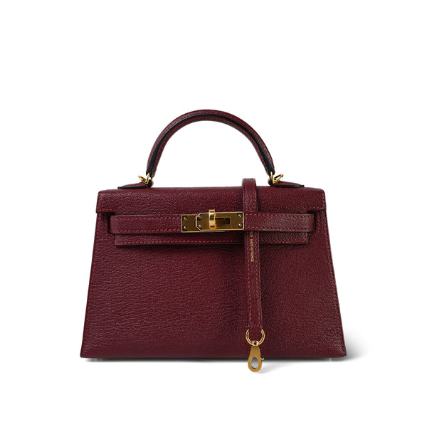 Mini Kelly Sellier Rouge H Chèvre Mysore Gold Plated Y Stamp